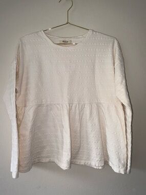 Madewell Textured Peplum Top XS Cream Long Sleeve Blouse